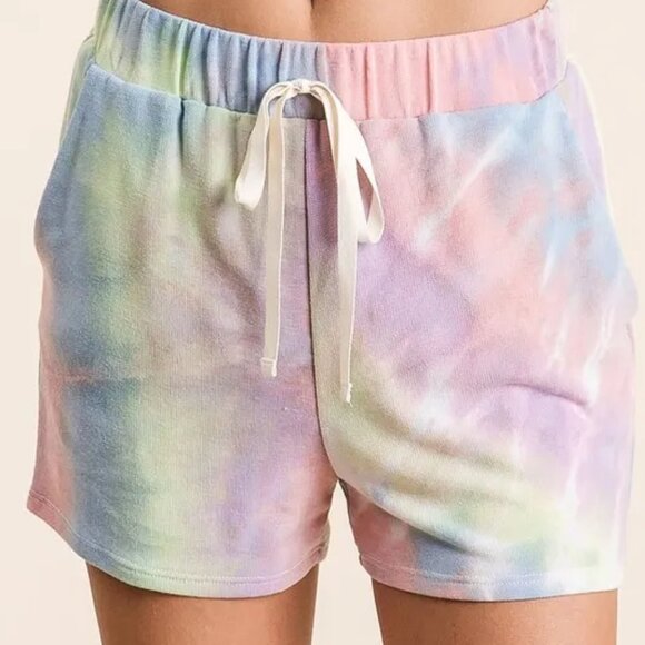 BiBi Tie Dye French Terry Casual Shorts with‎ Twill Tape - Picture 1 of 13